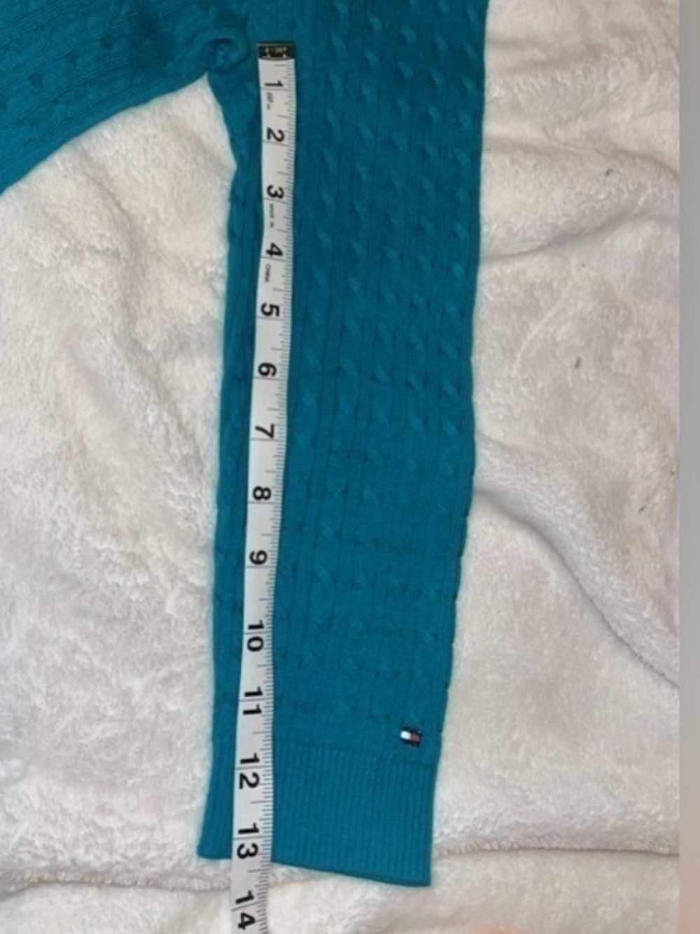 Tommy Hilfiger Turquoise Cable Knit Pima Cotton Sweater Top Size S/P - Picture 8 of 9